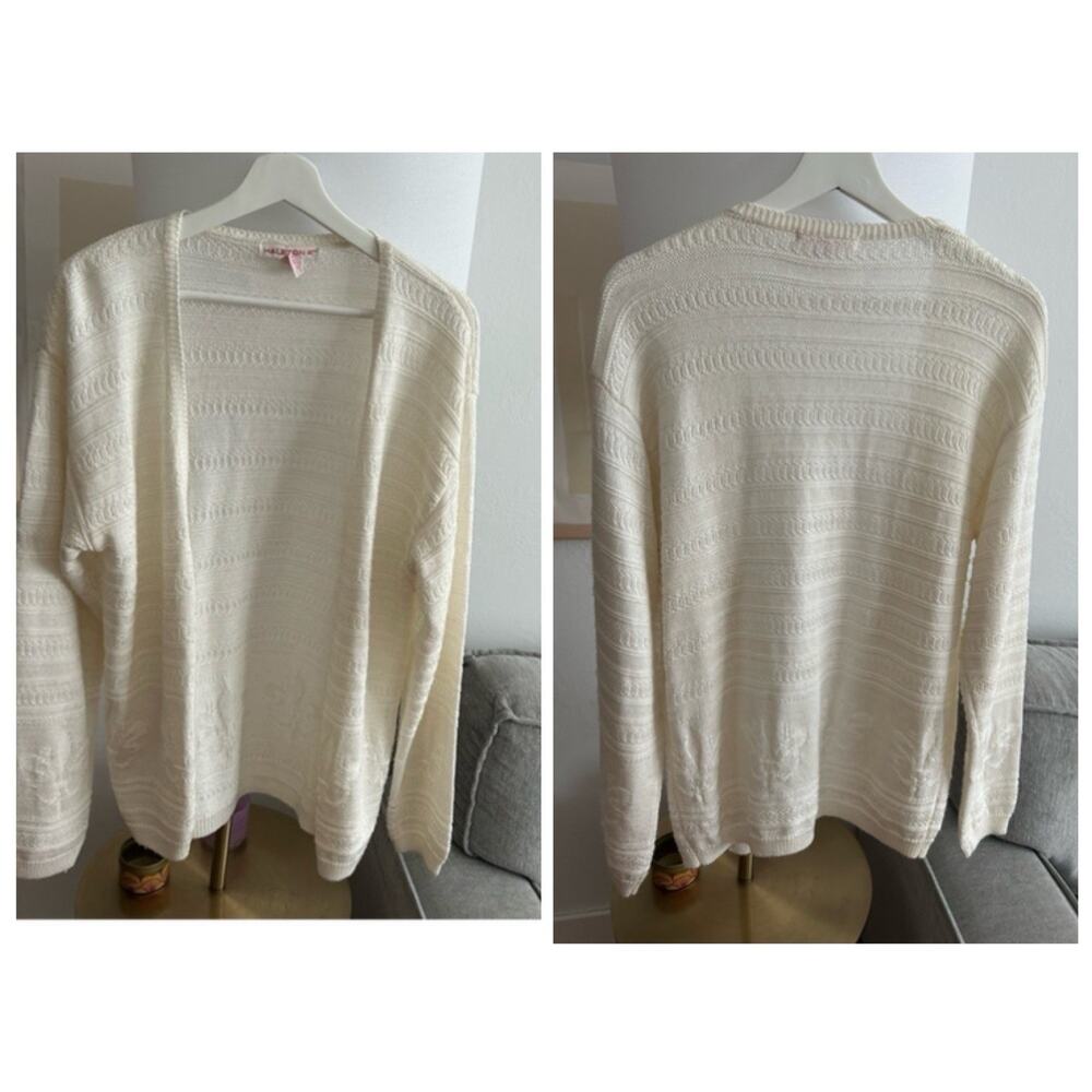Vtg Y2K Halston Knit Cream Metallic Card Open Y2K Preppy Size M Cable
